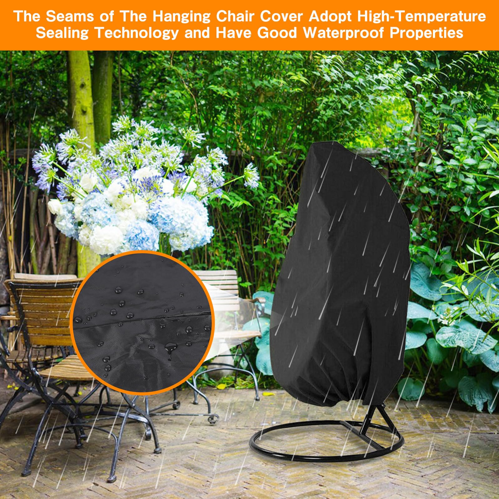 Coprisedia Per Sedie Sospese In Rattan - Fodera Impermeabile 210D, Protezione Da Pioggia E Polvere, 190x115 Cm, Colore Nero