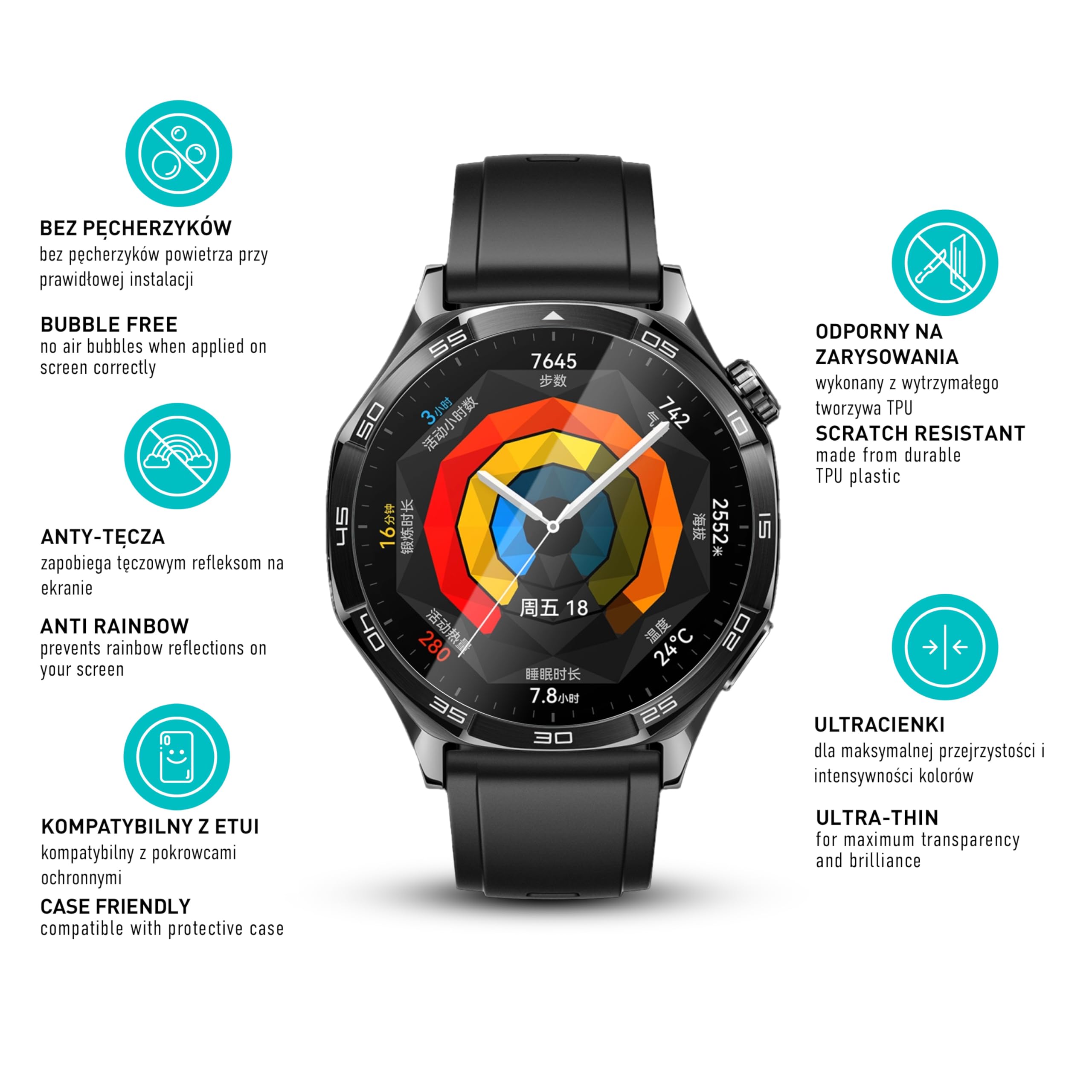 smartect Folia Ochronna TPU [3 Sztuki, Clear] dla Huawei Watch GT5 46 mm / GT5 Pro 46 mm, Zakrywa cały wyświetlacz, Ochraniacz Ekranu bez Pęcherzyków, Bez Odcisków palców