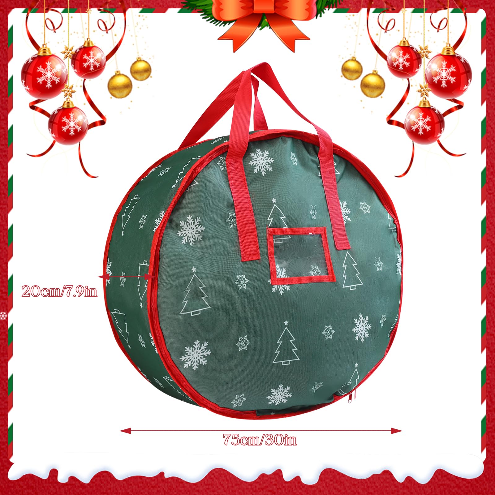 75 cm Borsa di Immagazzinaggio della Corona di Natale, Contenitore di Immagazzinaggio della Ghirlanda Borsa di Immagazzinaggio della Ghirlanda di Natale per la Decorazione di Ghirlanda, Verde