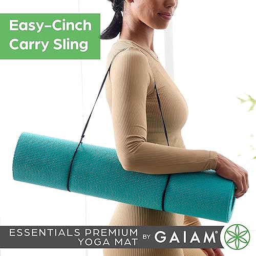 Miniatura 4 de Gaiam Essentials - Tapete de yoga con correa para transporte (72.0 pulgadas de largo x 24.0 pulgadas de ancho x 14 de pulgada de grosor).