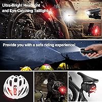 Vista 7 de Ascher Ultra Bright USB Rechargeable Bike Light Set, Powerful Bicycle Front Headlight and Back Taillight, 4 Light Modes, Easy to Install for Men