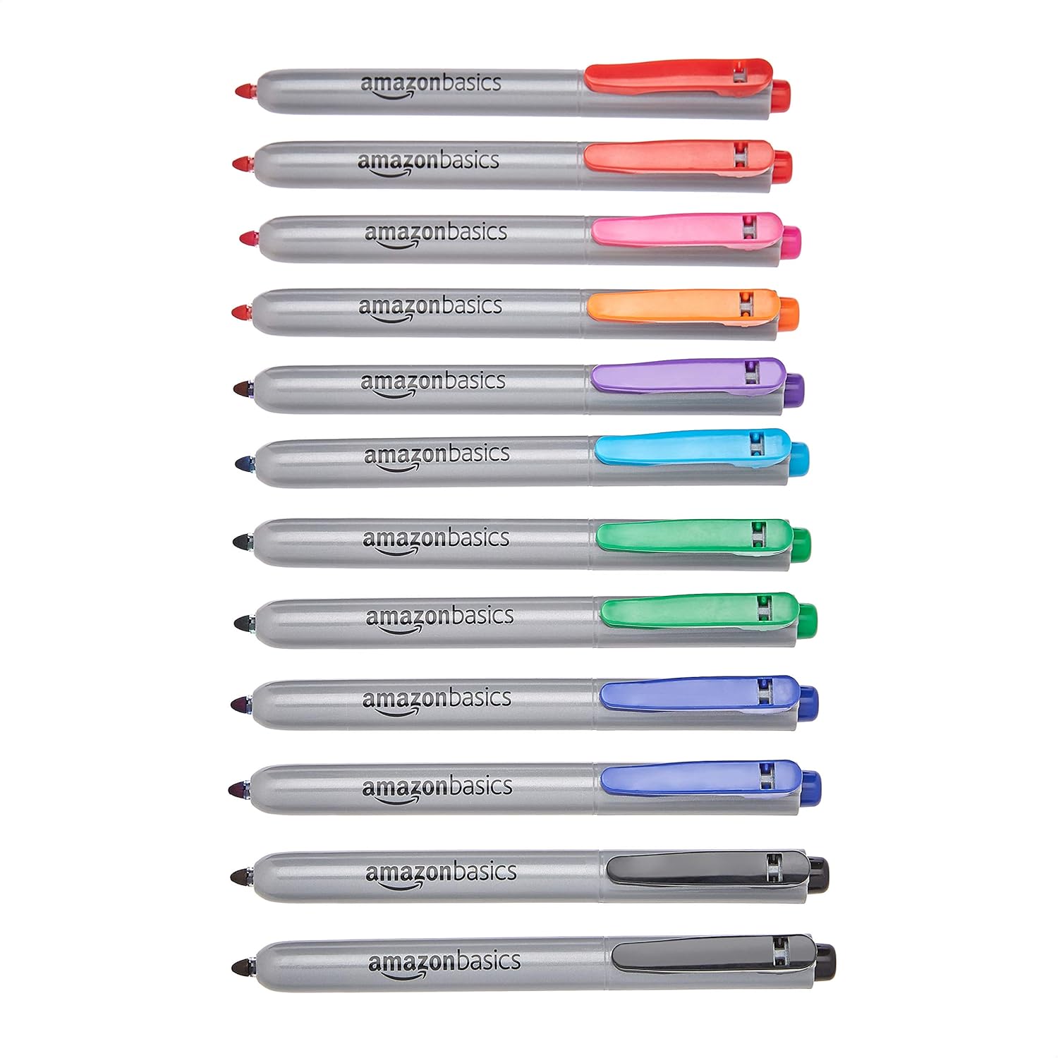 Amazon Basics Retractable Permanent Markers Assorted Colors, 12 Count