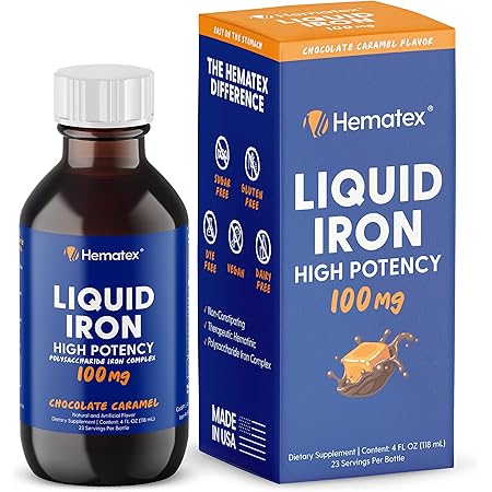 Hematex Liquid Iron Supplement for Adults by Llorens Pharmaceutical - 100mg Polysaccharide Iron Complex Iron Supplements for Anemia and Iron Deficiency (Chocolate Caramel Flavor)