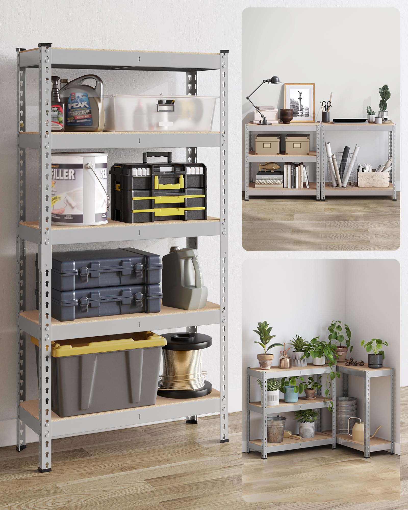 SONGMICS Schnelle Montage, Schwerlastregal, Standregal, Lagerregal, Küchenregal, Regal, 5 Ablagen, 30 x 75 x 150 cm, bis 875 kg belastbar, für Keller, Küche, Arbeitszimmer, silbern GLR300E01