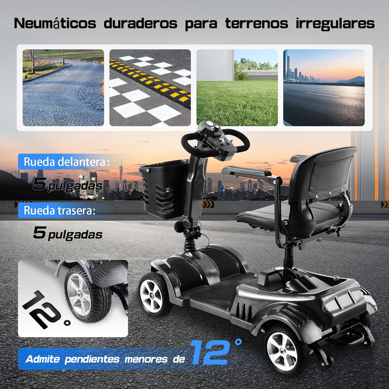 Z02 Scooters para discapacitados plegable para mayores, autonomía de 20 km, motor de 350 W, diseño estable antivuelco, asiento giratorio de 360°, luces LED, fácil de usar, 5 años soporte - Negro