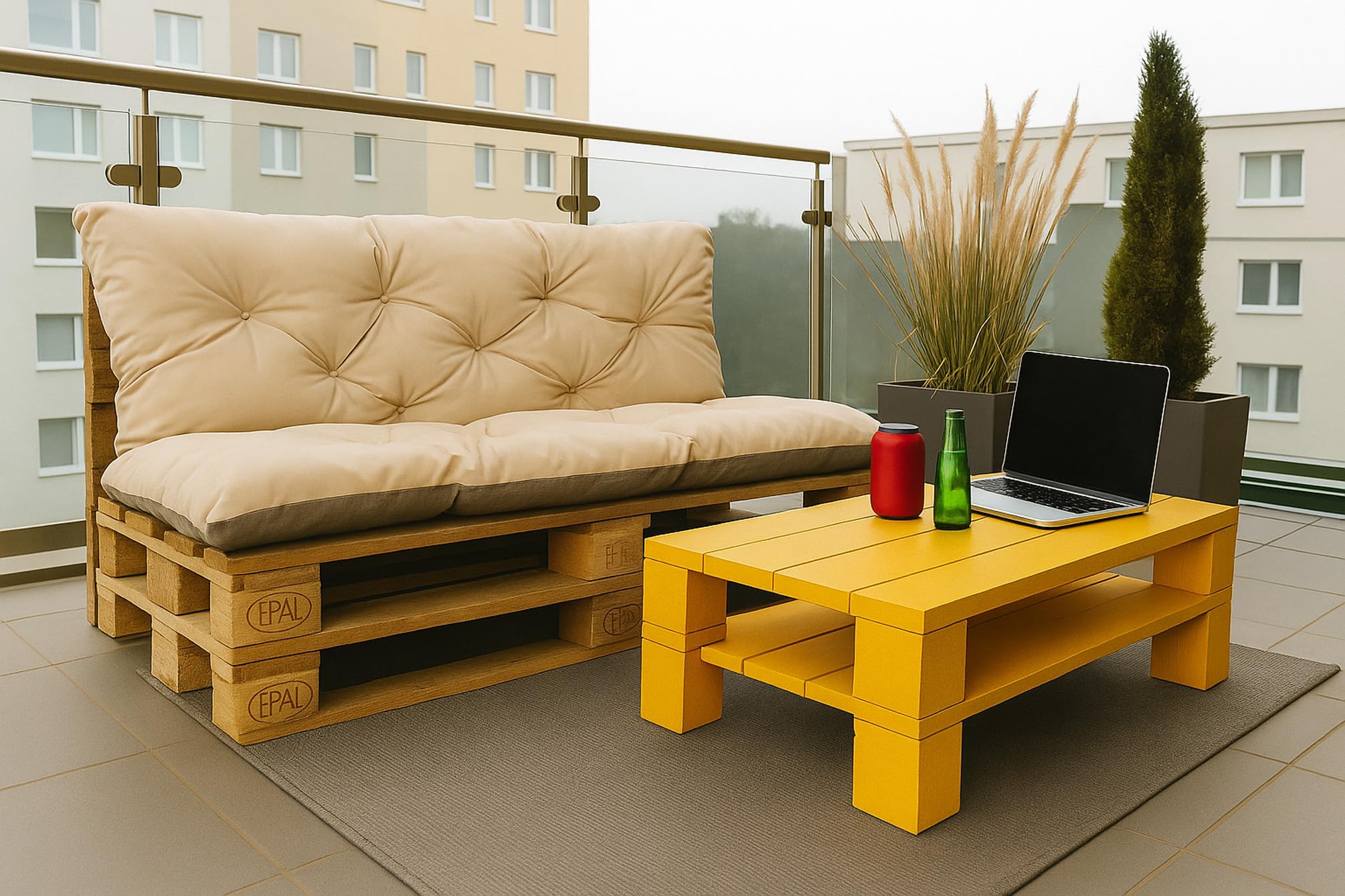 Cuscini per pallet, cuscini per pallet esterni, cuscino per pallet europeo, cuscino per divano, cuscino per mobili da giardino (set: 120 x 50 e 120 x 40 cm, meringa)