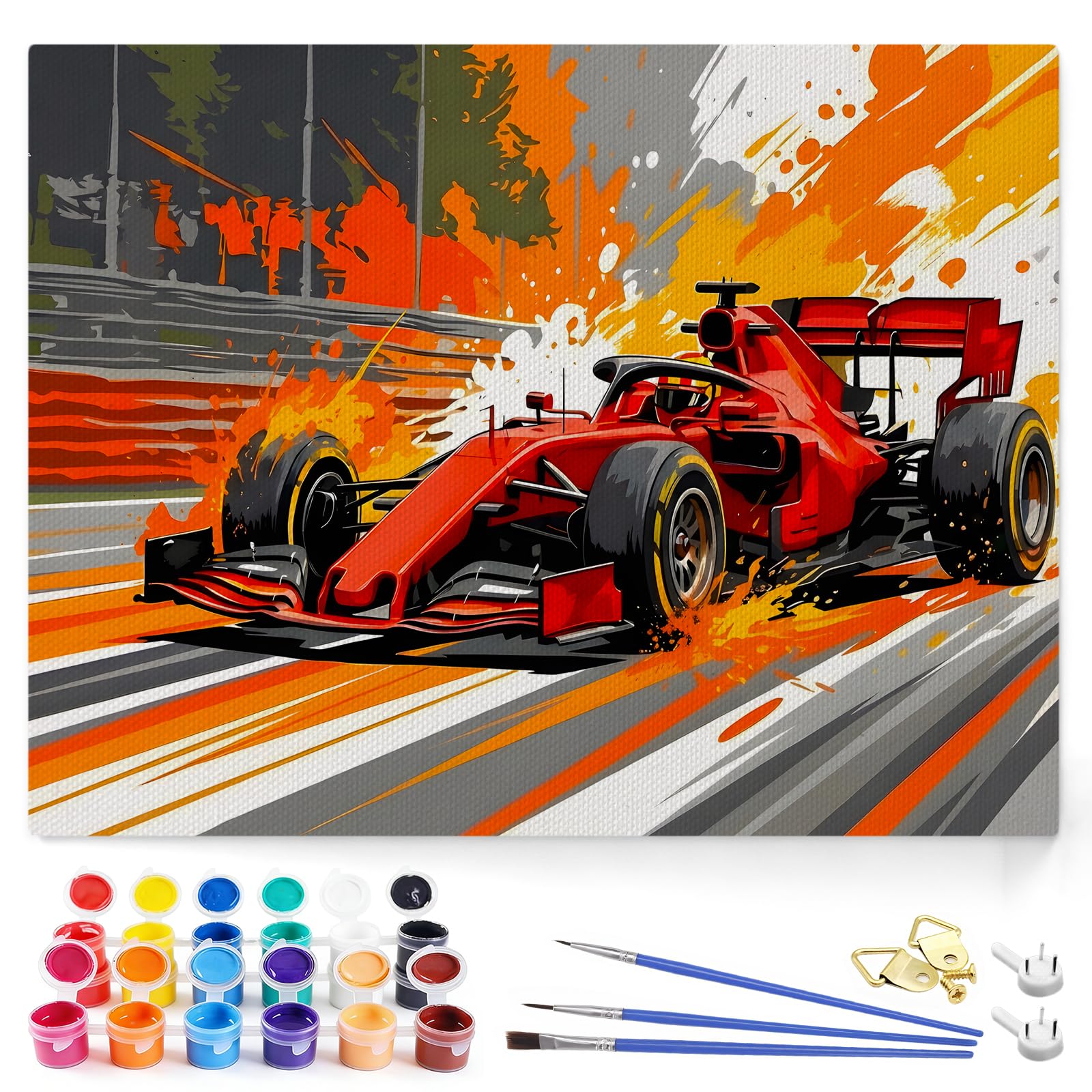 Paint by Numbers Kits, Car Art Kits for Adults, Canvas Painting Set with Brushes & Paints, Painting Racing Car Art DIY for Adults Beginner, Wall Decor 30x40cm (12x16 Inch) Unframed