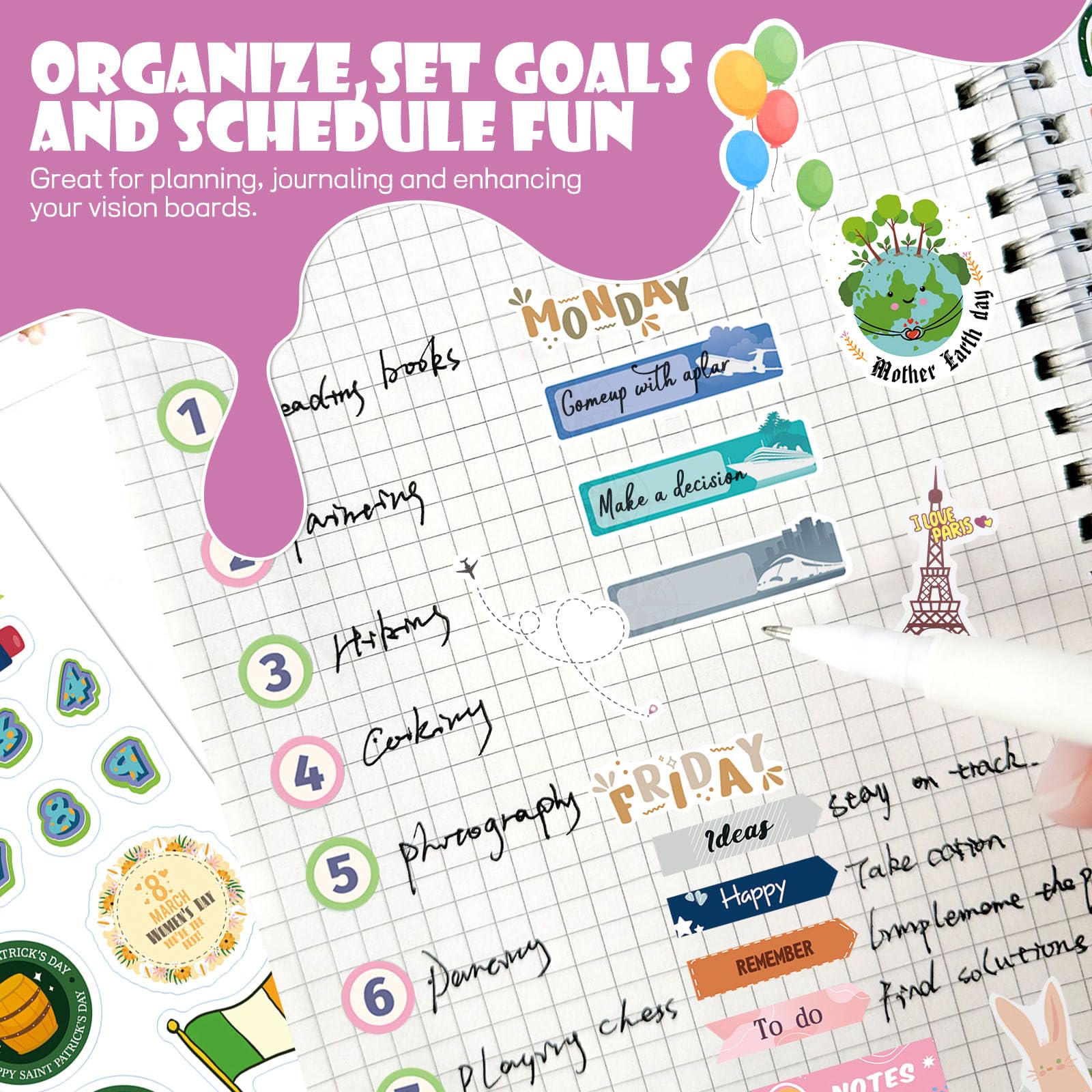 Colorful Aesthetic Planner Stickers, 24 Sheets 1000pcs to-do List Stickers for Adults Planner Journal Stickers - Image 4