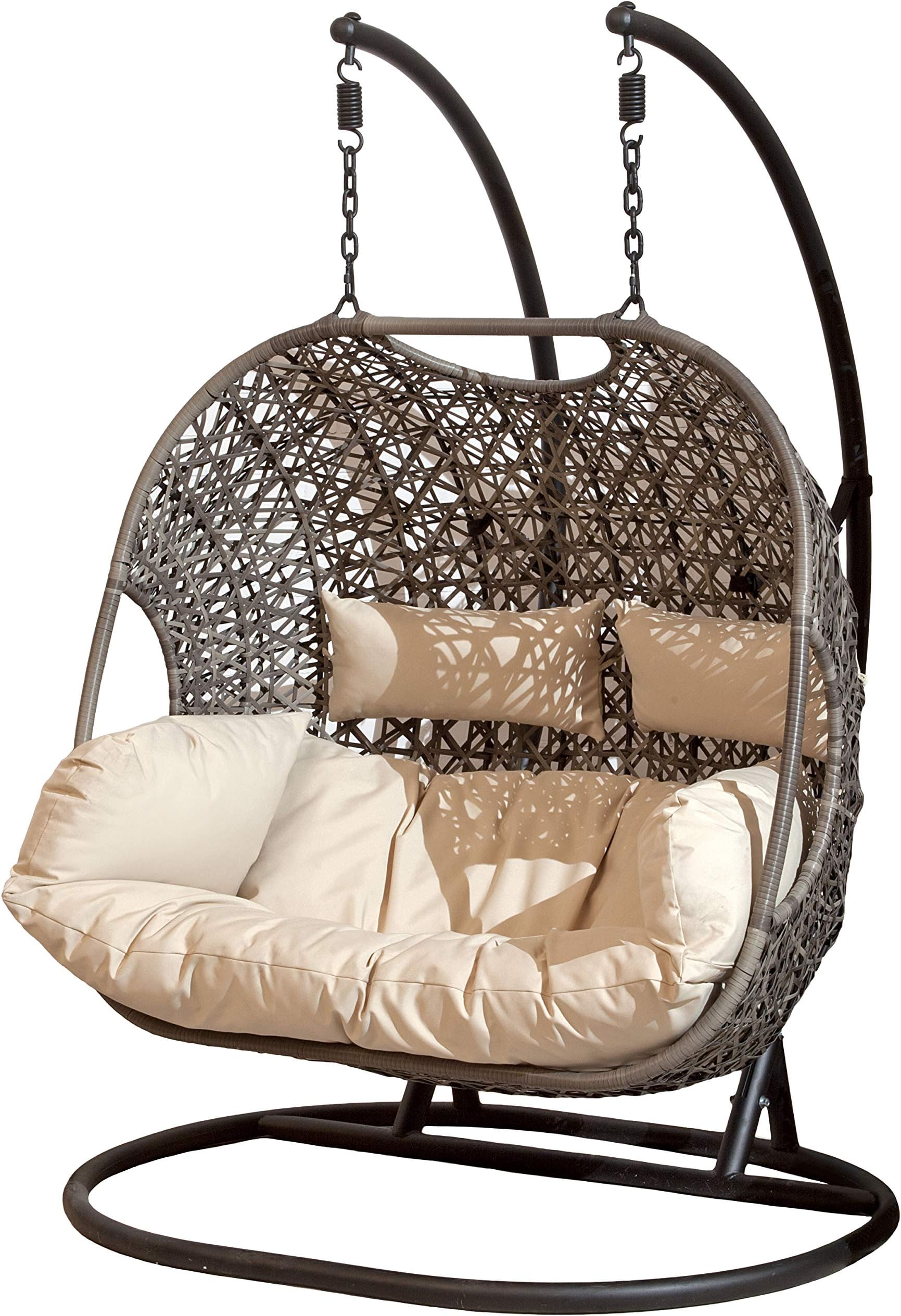 SunTime Brampton Double Cocoon Chair with Grey Cushion and Brown Rattan