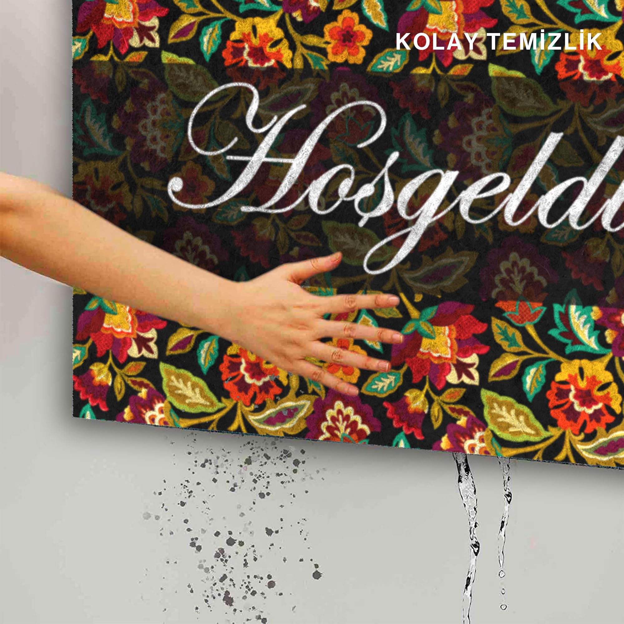 Monnhein Kapı Önü Paspası - Modern ve Şık Kapı Paspası | Ev, Ofis ve Dış Mekân Kullanımı İçin (Çiçek Bahçesi Hoşgeldiniz) 45x65