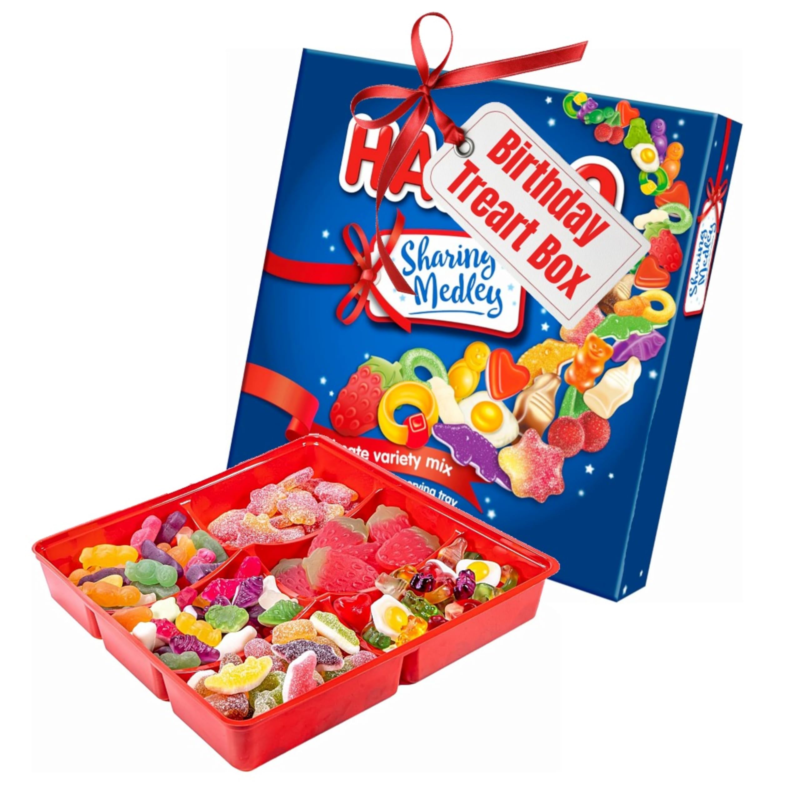 Sharing Retro Sweets Gift Box - Ultimate Mixed Variety of Fizzy & Fruity Sugar Coated Gummy Assortment 480g Medley Hamper Box with Christmas Card. Pick and Mix Sweets for Party Bag Fillers, Stockings