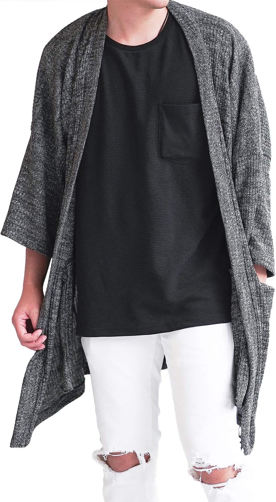 Men's Knit Kimono Cardigan Oversize Noragi Jacket Long Haori Sweater Coat
