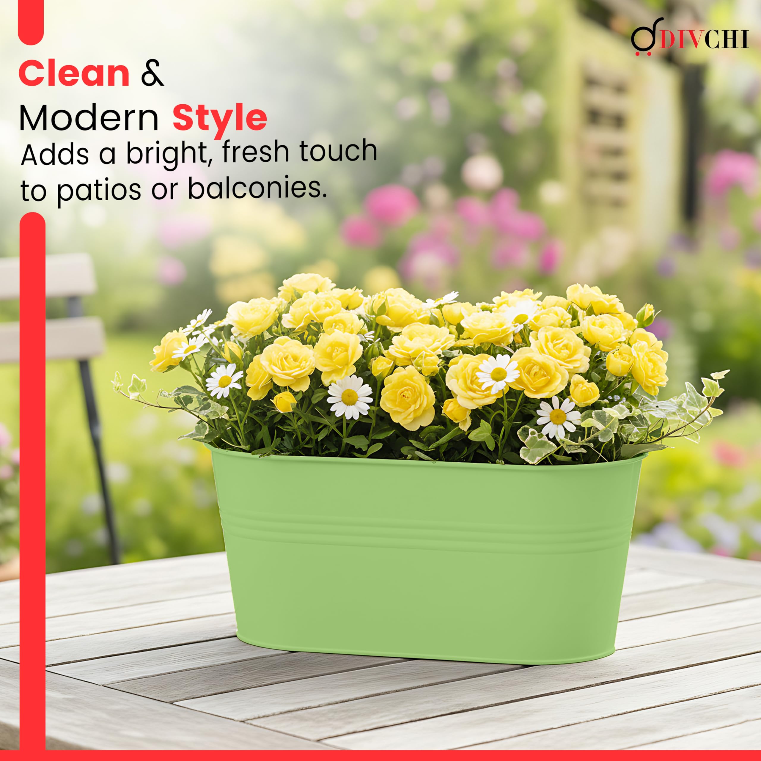 DIVCHI 4PCS Heavy Duty Metal Hanging Plant Pots 30cm Fence Railing Planters with Detachable Hooks Balcony & Garden Flowerpots with Drainage Hole Outdoor & Indoor Décor Planters (Green) - Image 6