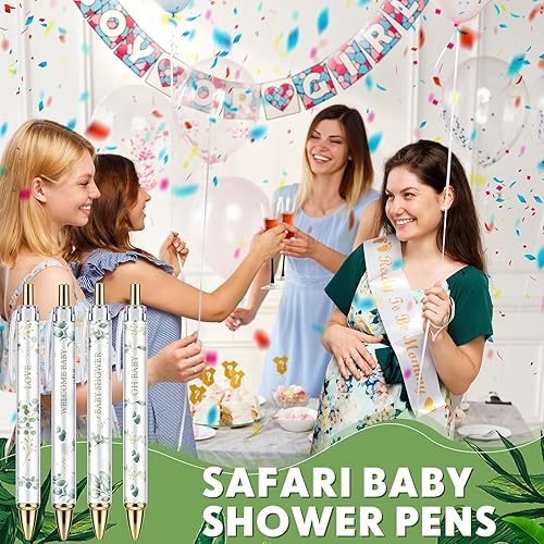 Miniatura 5 de Chuangdi 24 Piezas Bolígrafos de Punta de Bola con Diseño de Hoja para Baby Shower Favores a Granel Bolígrafo Retráctil Tinta Negra con Regalos para