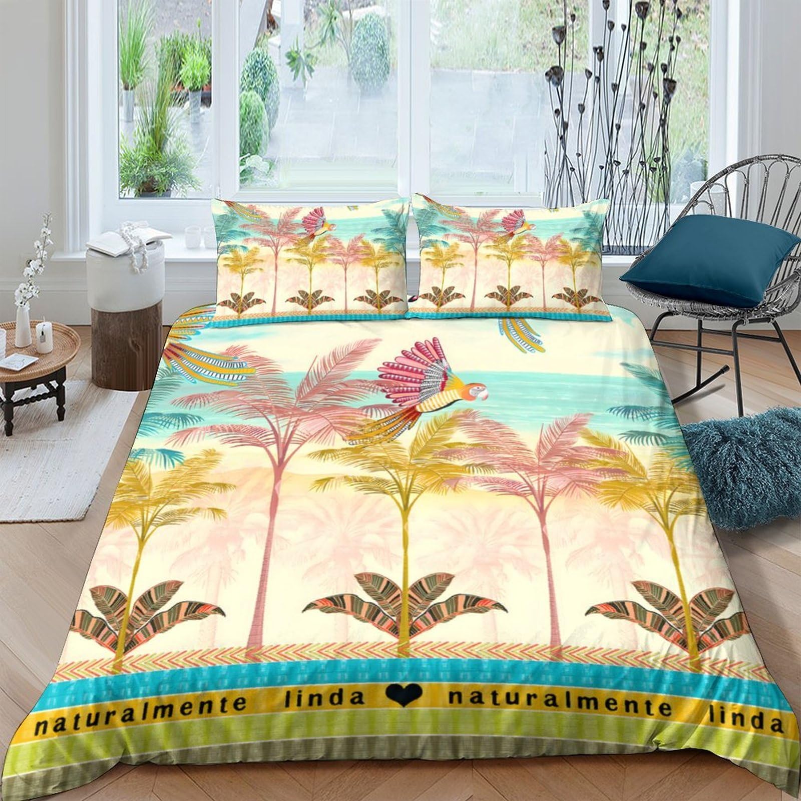 Ctjqhvkz Style-7 3D Printed Tropical Palm Fitted Sheet Microfiber Soft Colorful Flamingo Mattress Cover For Bedroom Guest Room Decor Single（135X200cm）
