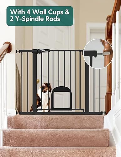 Miniatura 4 de Babelio Puerta de bebé mejorada con puerta para gatos, puerta duradera de 29-43 pulgadas para perros, para escaleras, puertas y casa, puerta de