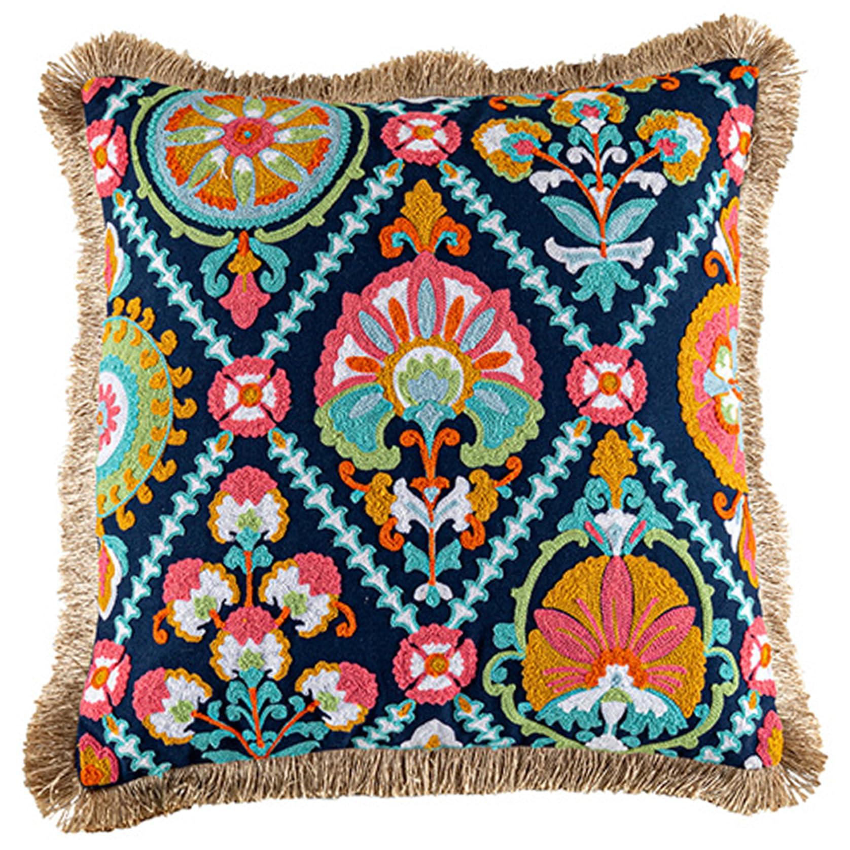 Wedhapy Couch Pillow Covers Embroidered Throw Pillow Covers Vintage Tassel 18 X 18 Inch Cover Cotton Decorative Couch with Zipper Cushion