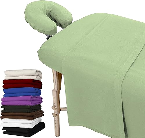 Miniatura 15 de London Linens Juego de sábanas extra gruesas de 3 piezas para mesa de masaje, franela de algodón 100% natural, incluye funda para mesa de masaje