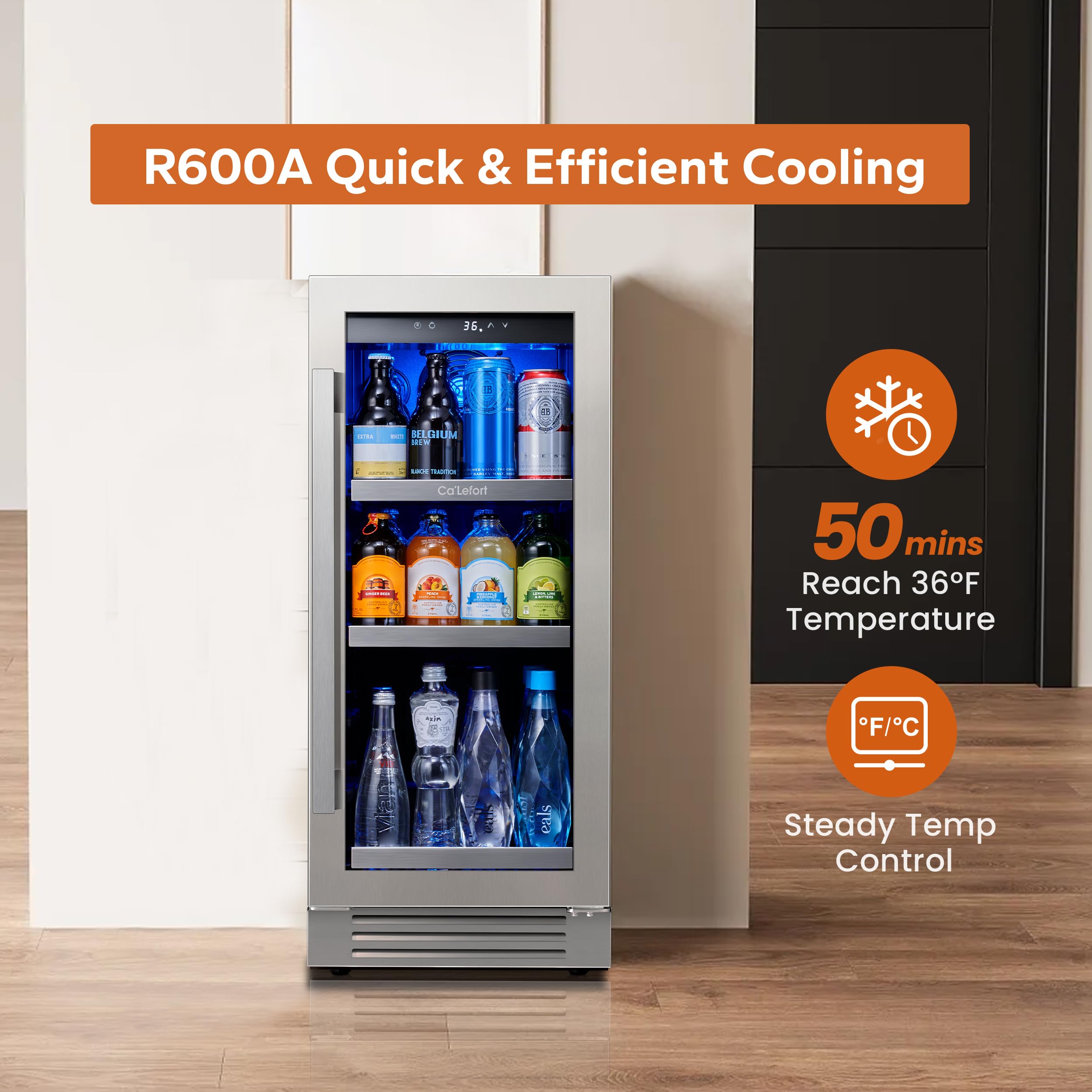 Ca'Lefort Beverage Refrigerator Cooler - 30 Inch 34-54°F Beverage Fridge Glass Door, Drink Fridge Glass Door 3 LED Beverage Cooler Built-In Or Freestanding, Perfect For Home/Kitchen(6.0 Cu.Ft) on Fridge.com - View 5