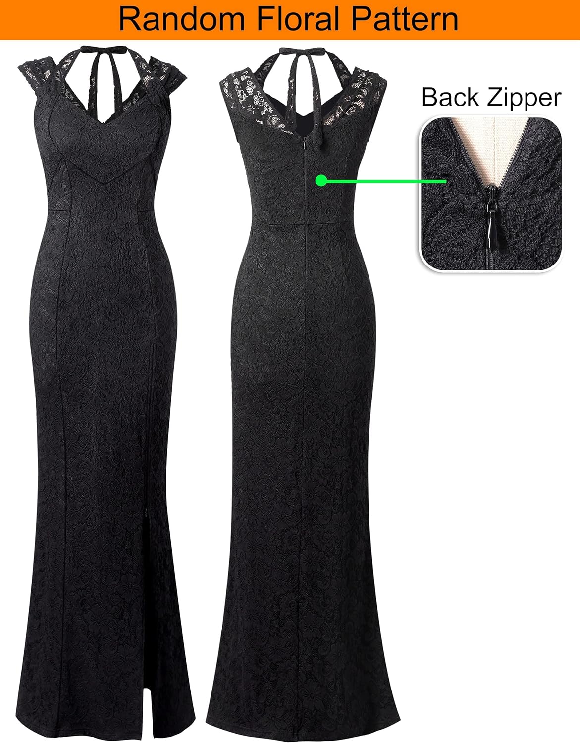 VFSHOW Womens V Halter Neck Zipper High Split Formal Evening Gown Wedding Prom Party Maxi Dress