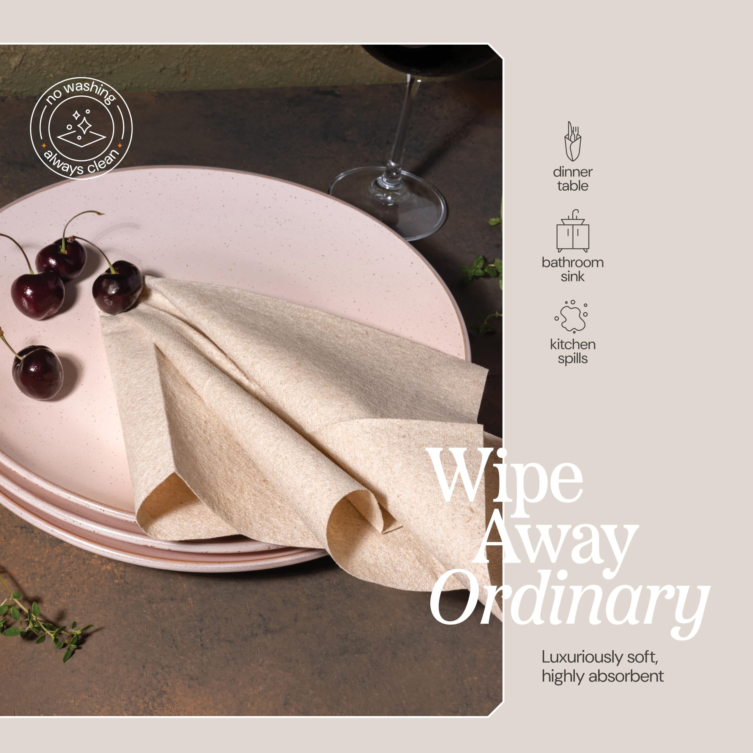 Servilletas de papel desechables similares a un paño, paquete de 200 servilletas de almuerzo de color natural de 13 x 13 pulgadas para bodas, fiestas, cocina o baño