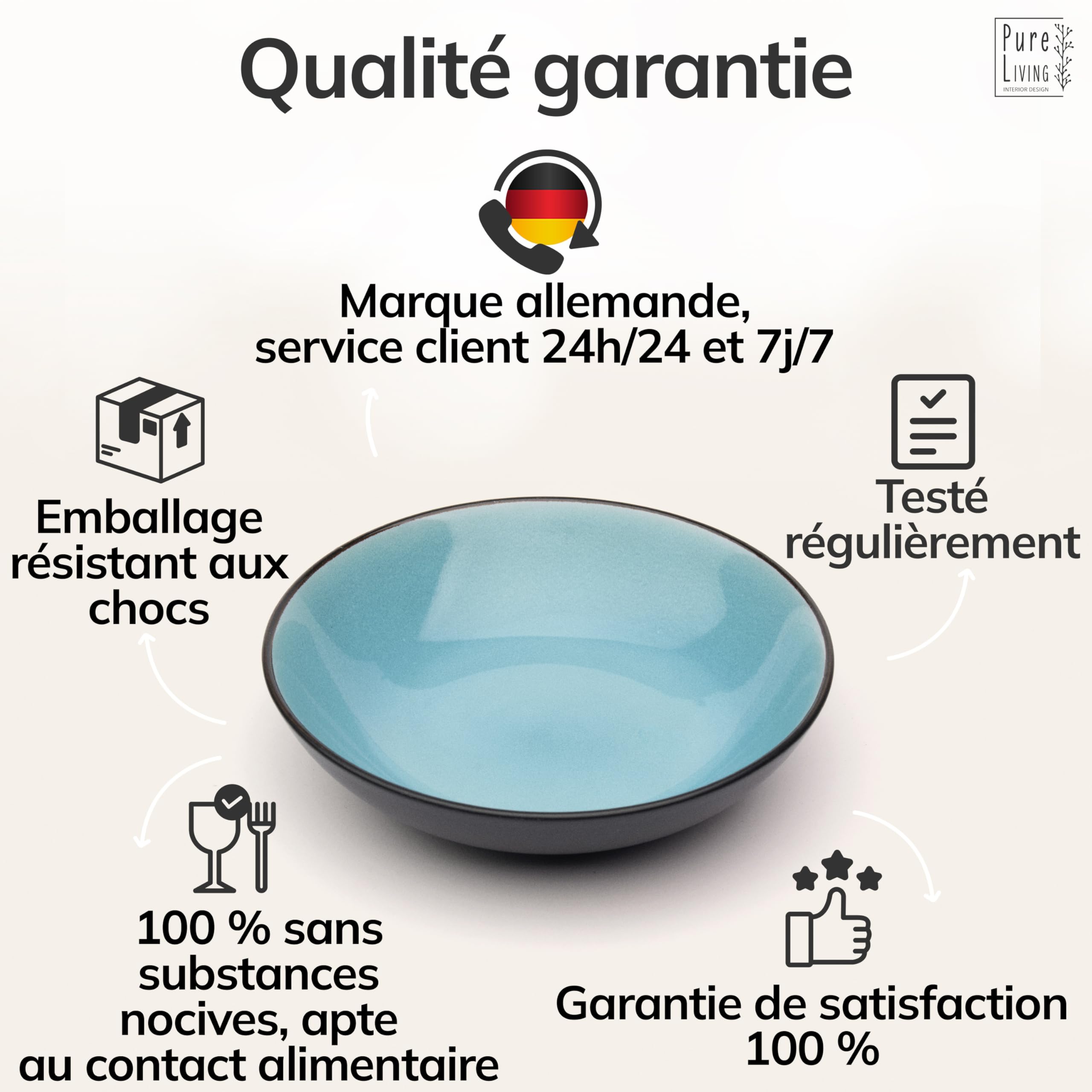 Ensemble Prestige de Services de Table: Assiettes Creuses en Porcelaine pour 6 Personnes - Élégantes Assiettes de Service pour une Expérience Culinaire Raffinée, Pure Living aigue-marine