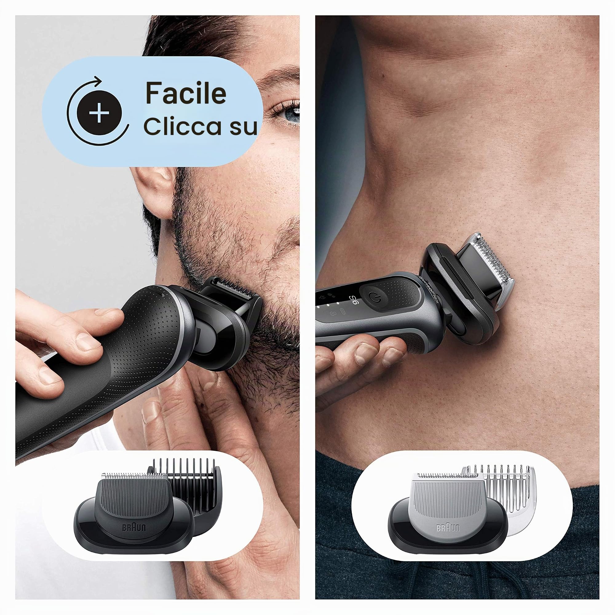 Braun Series 6 60-N7650cc Rasoio Elettrico Barba con Stazione SmartCare, Regolabarba, Rifinitore Corpo, Wet&Dry, Ricaricabile, Rasoio a Lamina senza Fili, Grigio, Idea Regalo San Valentino