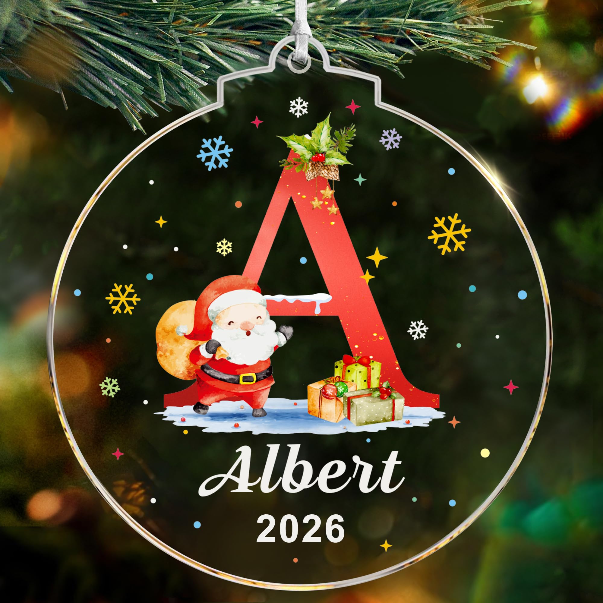 EDSG Personalised Christmas Bauble 2026, Personalised Christmas Tree Decorations, 26 Letter Xmas Tree Pendant, Custom Xmas Baubles Ornaments Gifts for Kids Family Friends (Design 2)