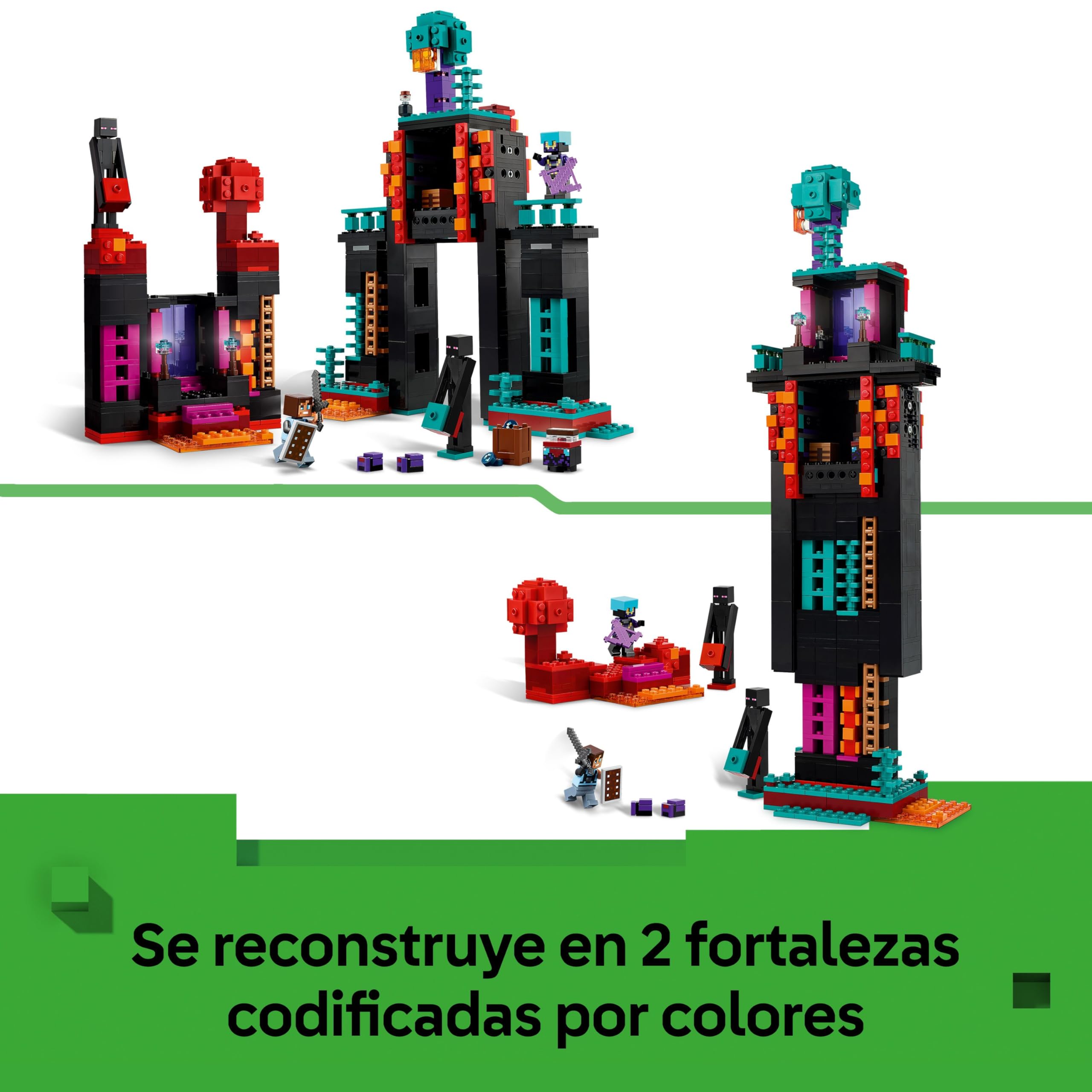 LEGO Minecraft 2 en 1 La Torre del Enderman - Juguete Modular Convertible en 2 Fortalezas - Figuras de Endermans, Endermitas y Portal de Inframundo - Regalo Gamer para Niños y Niñas de 9+ Años 21279