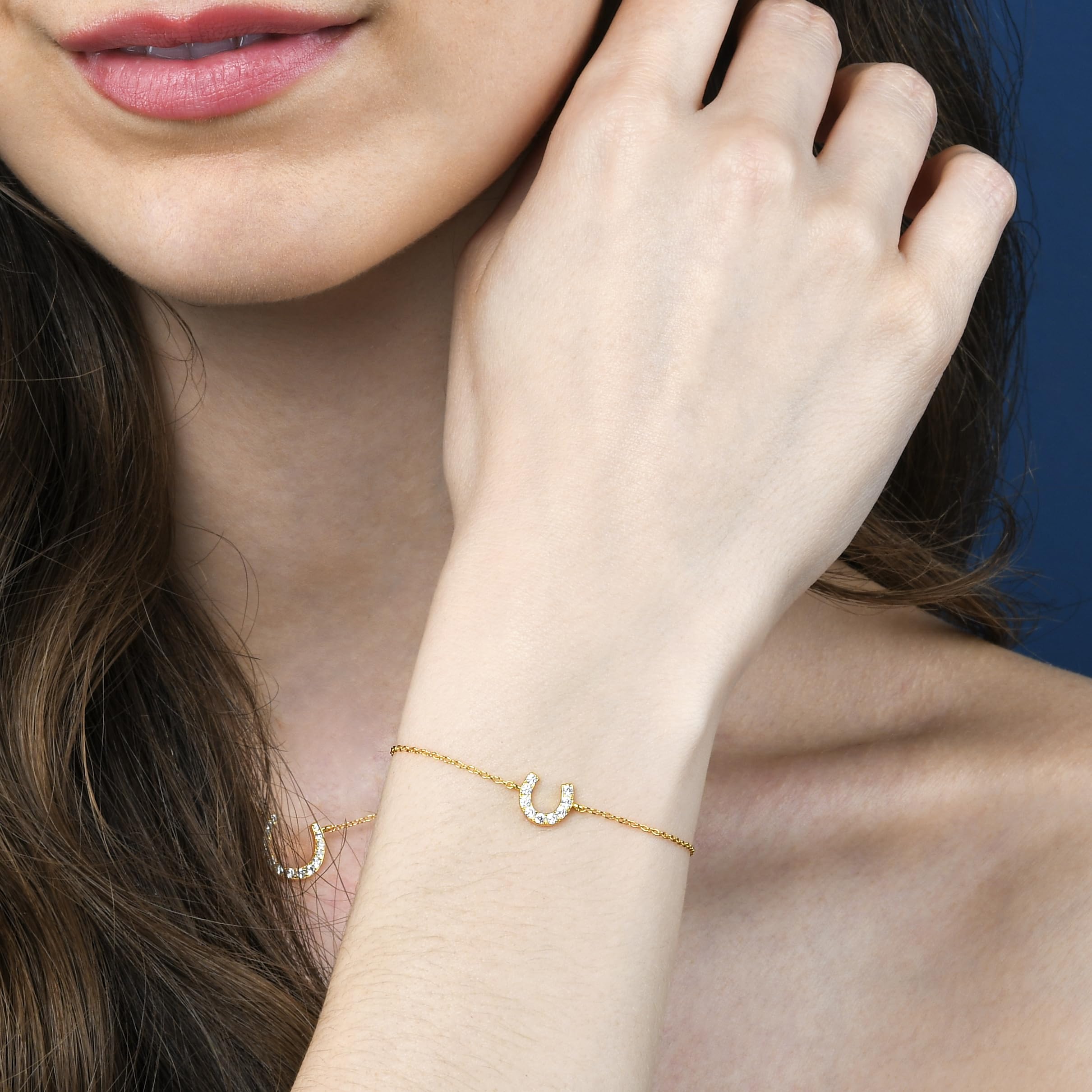 Diamond Treats Pulseras de herradura de la suerte en plata de ley 925 para mujeres y adolescentes, delicada pulsera de herradura de plata, oro amarillo u oro rosa con brillantes circonitas cúbicas