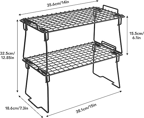 Miniatura 7 de Estante organizador apilable para gabinete, juego de 2 estantes de encimera de cocina, estante de metal para encimera de almacenamiento de cocina,