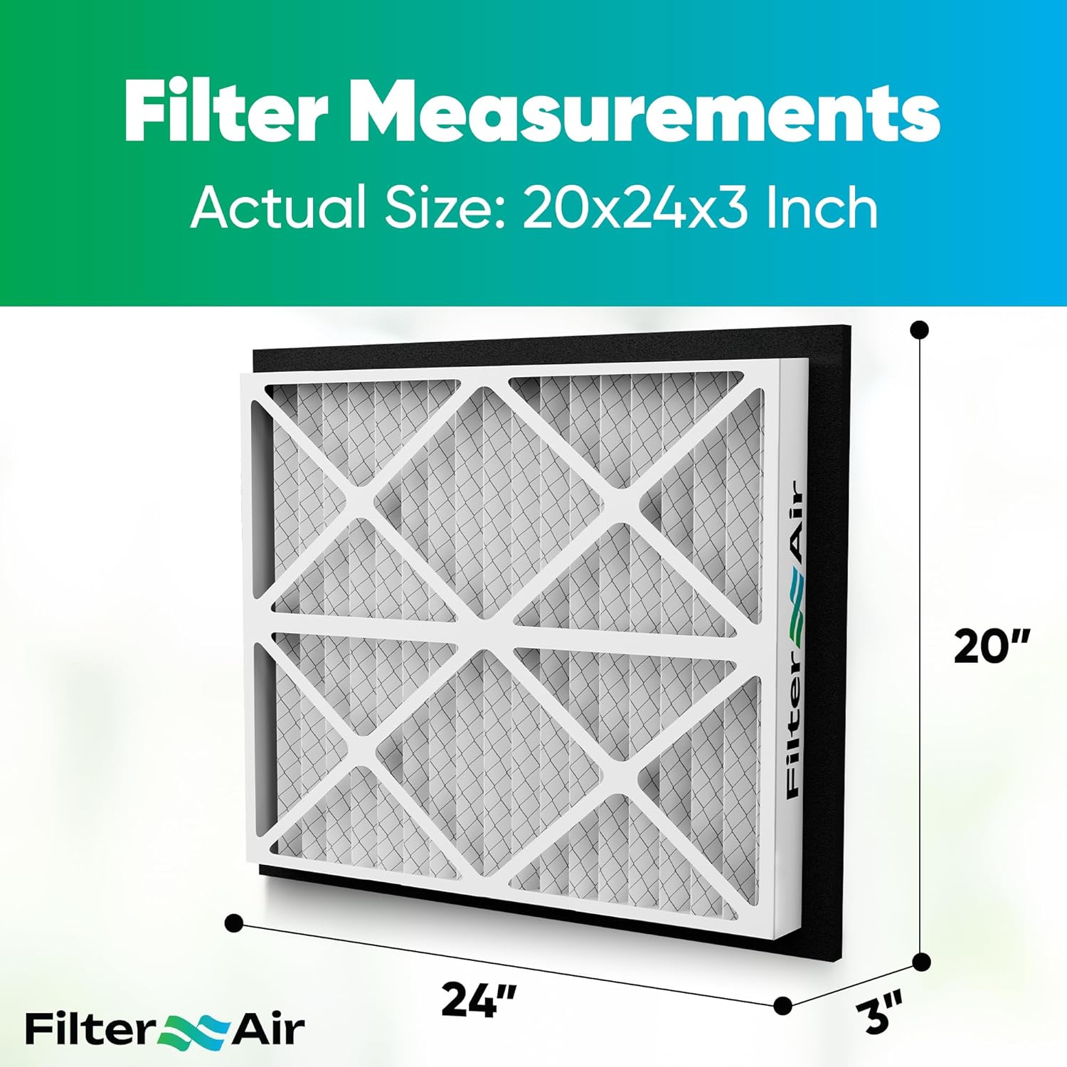 Filter X Air - 20x24x3 MERV 13 Pleated Air Filters Replacement Compatible with Zephyr VGF Series Whole House Return Grille Filter - 2 Pack Home Air Filter 20”x24”x3”