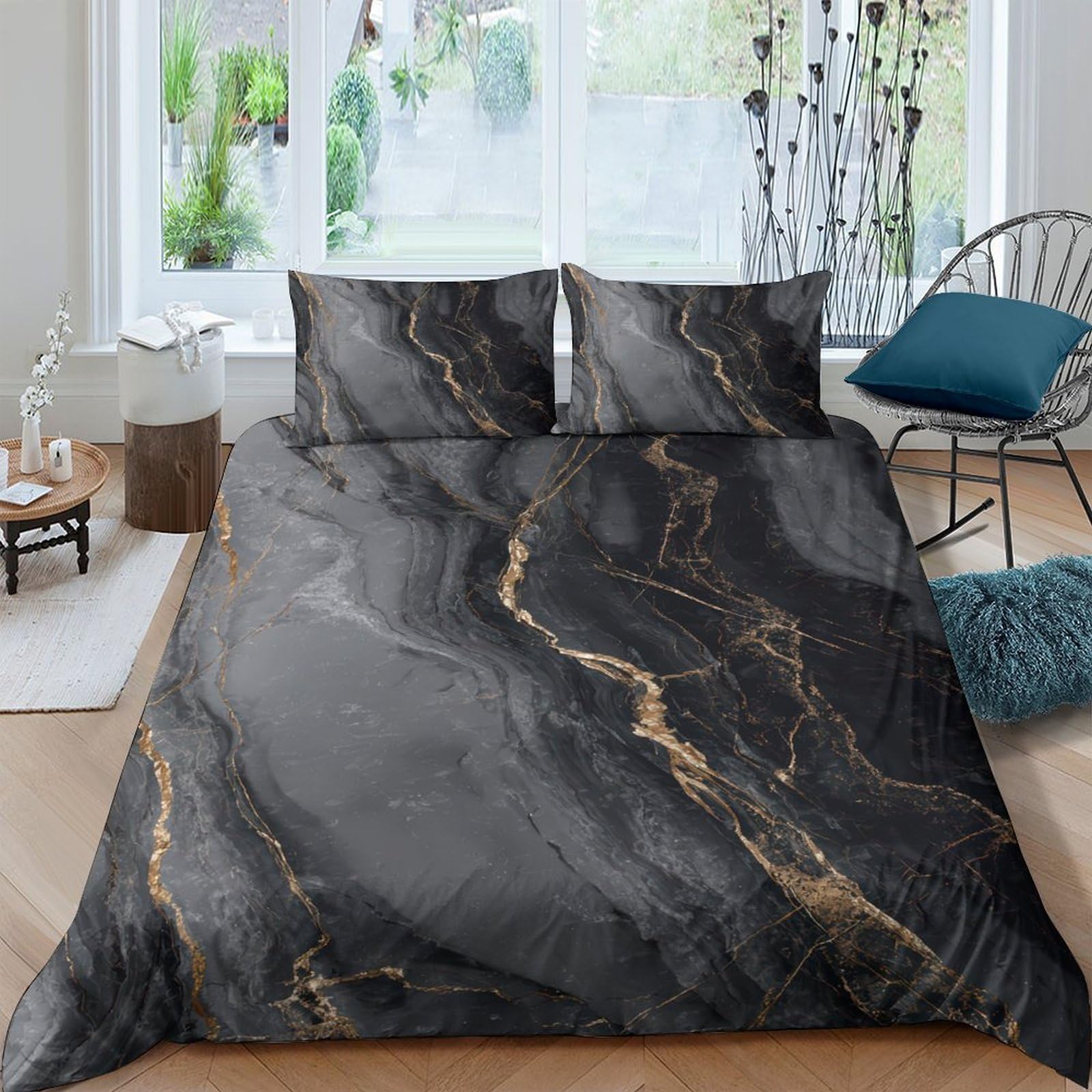Ctjqhvkz Style-6 3D Printed Black Marble Fitted Sheet Microfiber Soft Stone Pattern Bed Cover For Bedroom Guest Room Decor Dustproof Single（135X200cm）
