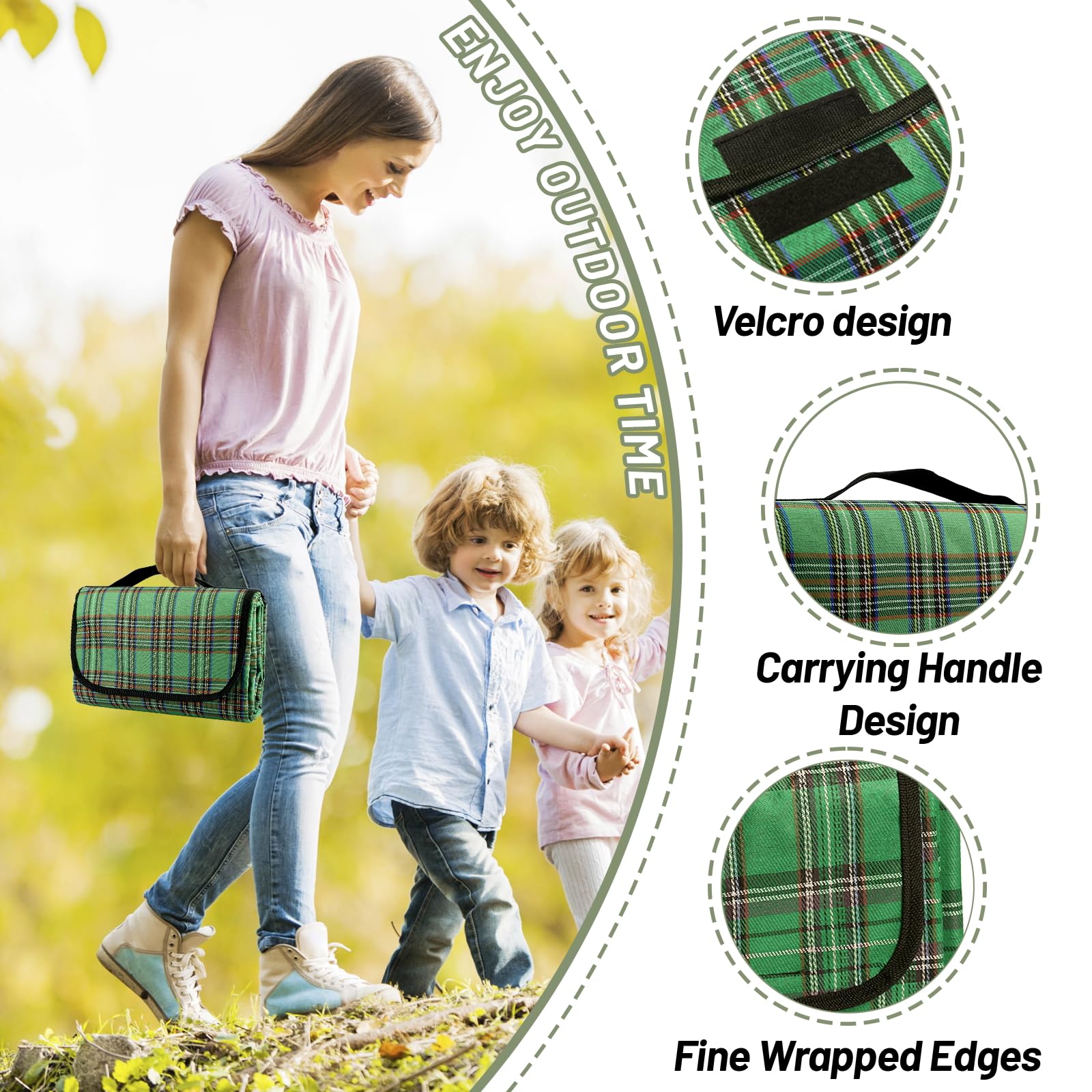 Coperta da Picnic con Retro Impermeabile 150x200 cm Portatile Pieghevole Verde