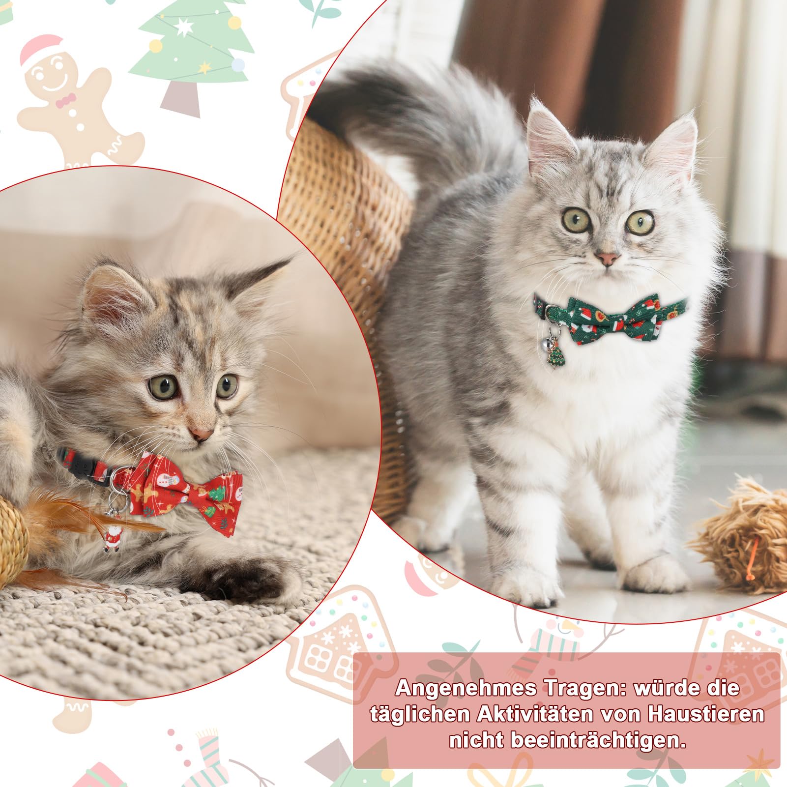 Collare Natalizio Per Cani E Gatti Con Fiocco - Regolabile, Taglia Piccola/Media, Rosso/Verde - Foto 3