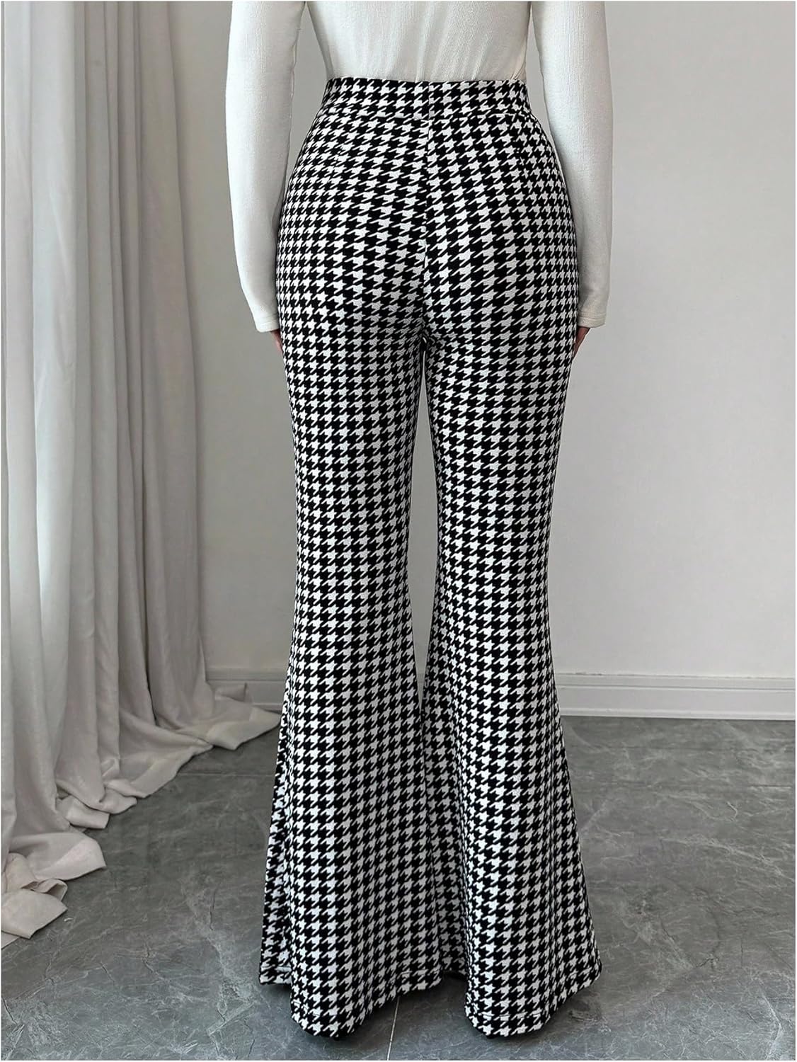 SweatyRocks Women's Elegant Houndstooth Print Flare Leg Pants Business Work Pants Bell Bottom - Image 3