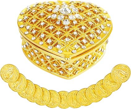 Wedding Arras Coins Set - Arras Para Boda Catolica, Arras De Boda Cristiana, Gold Heart Shaped Box with 13 Virgen of Guadalupe Coins Wedding Accessories for Ceremony