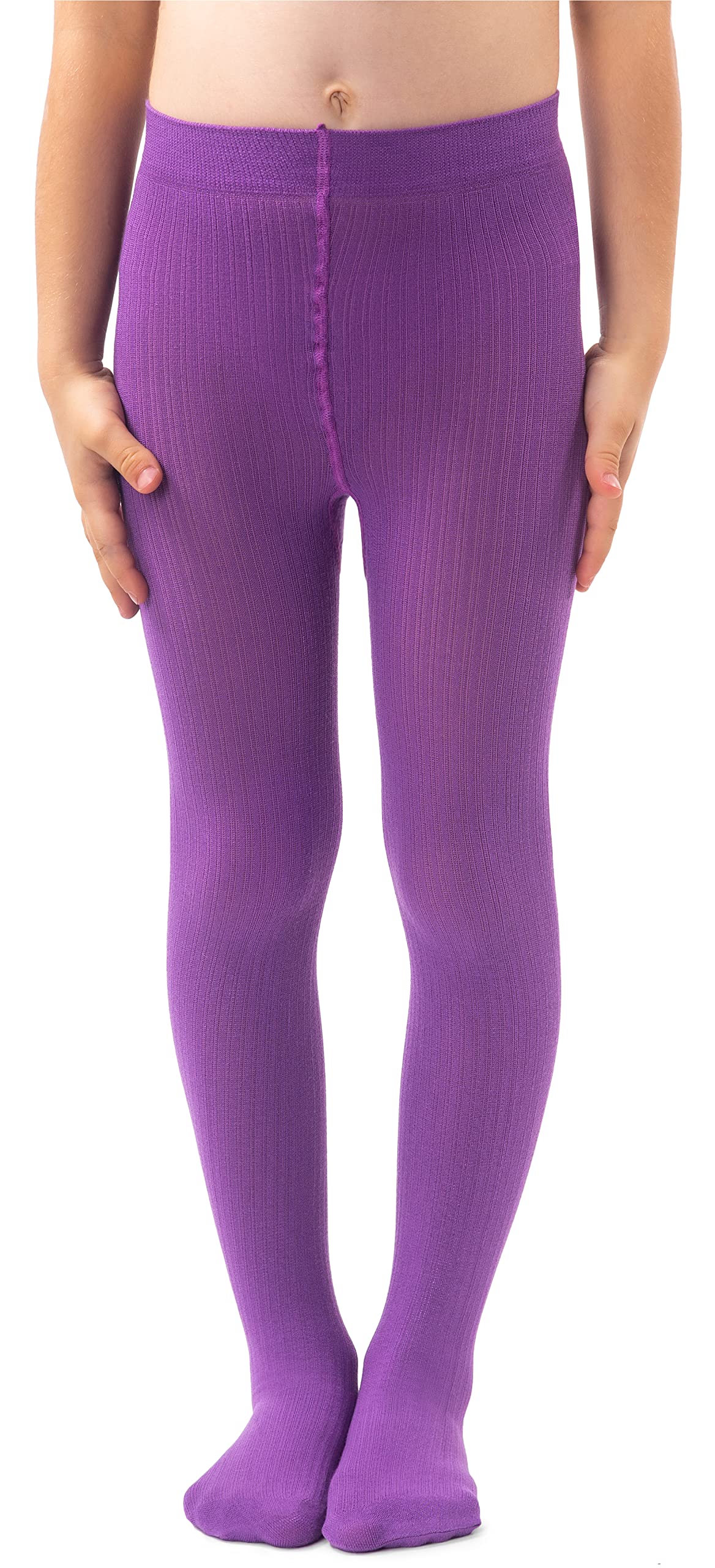 NOQ Girls Plain Knit Tights Footed Warm Opaque School Kid Stockings Ballet Dance Show Nursery, Azalia 8/9 years