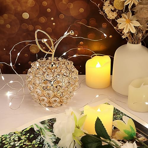 Miniatura 8 de JUXYES Adorno de manzana con cuentas de cristal brillante, hecho a mano, decorativo, estatua de fruta artificial, estatua de mesa, centro de mesa,