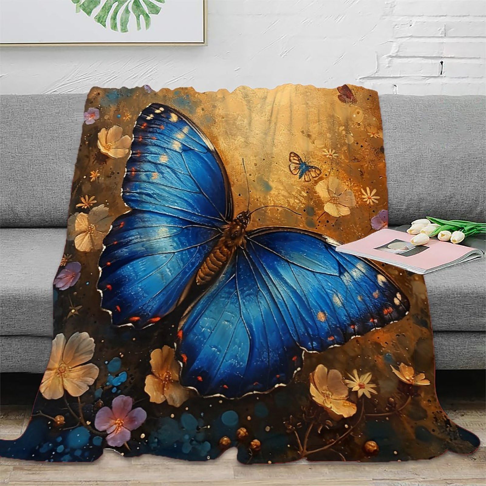 Couverture cadeau mariage originale avec motif papillon floral vintage 150x200