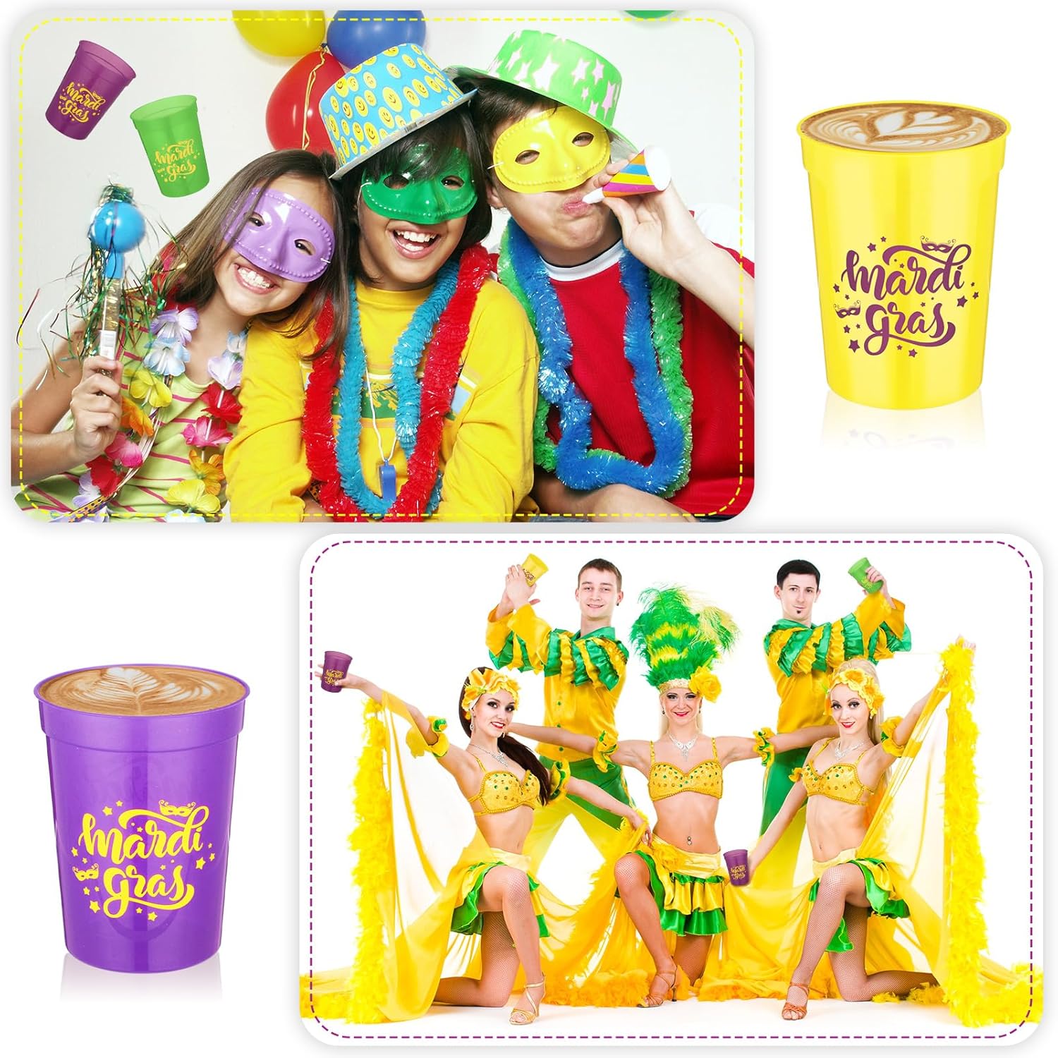 Lallisa 120 Pcs Mardi Gras Plastic Cups Bulk, 8 Oz Reusable Drinking Cups, Mask Pattern Plastic Cups for Mardi Gras Party Carnival Favors