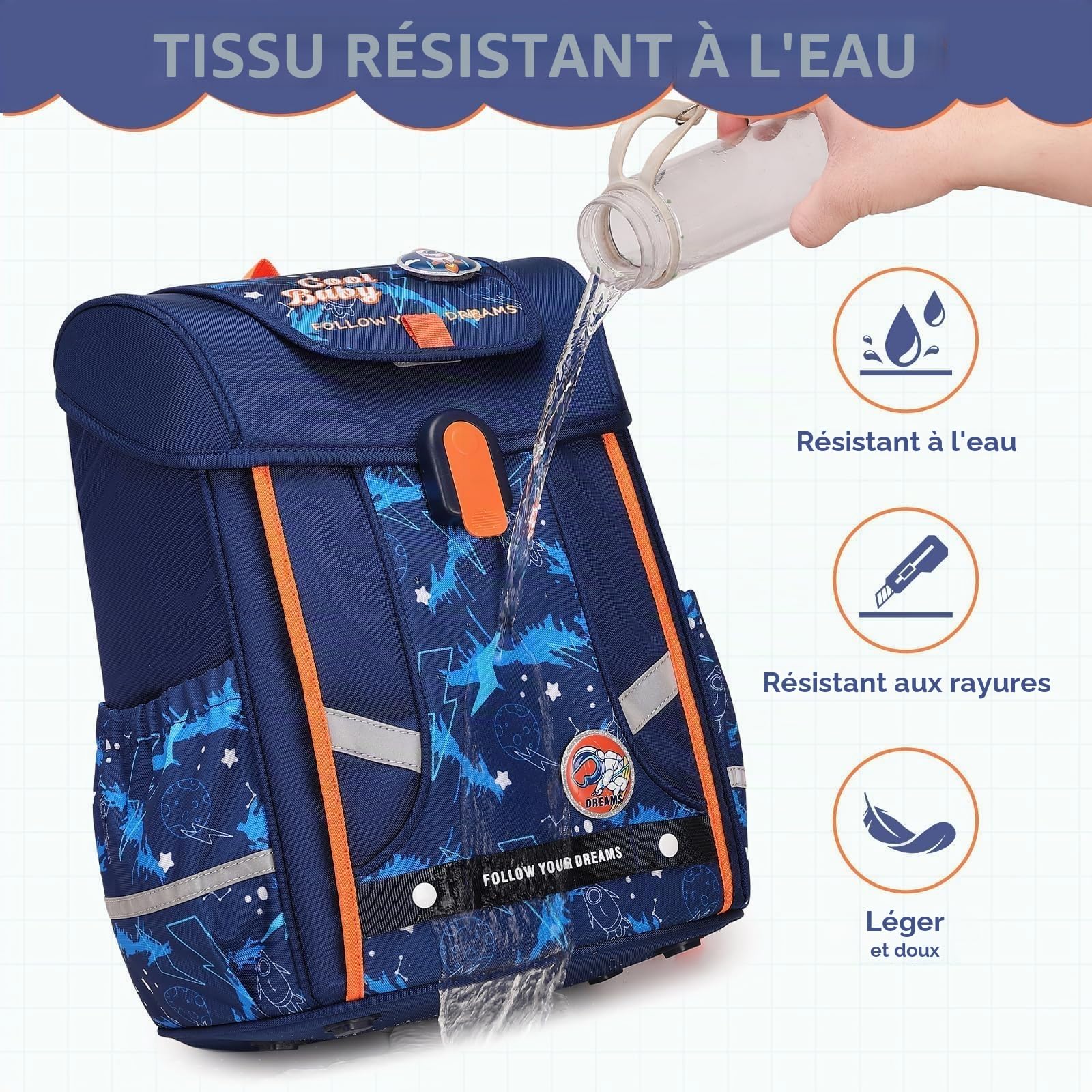 Amythe Sac à dos Ergonomique Garçon CP-CM1 Sangle Poitrine Bleu