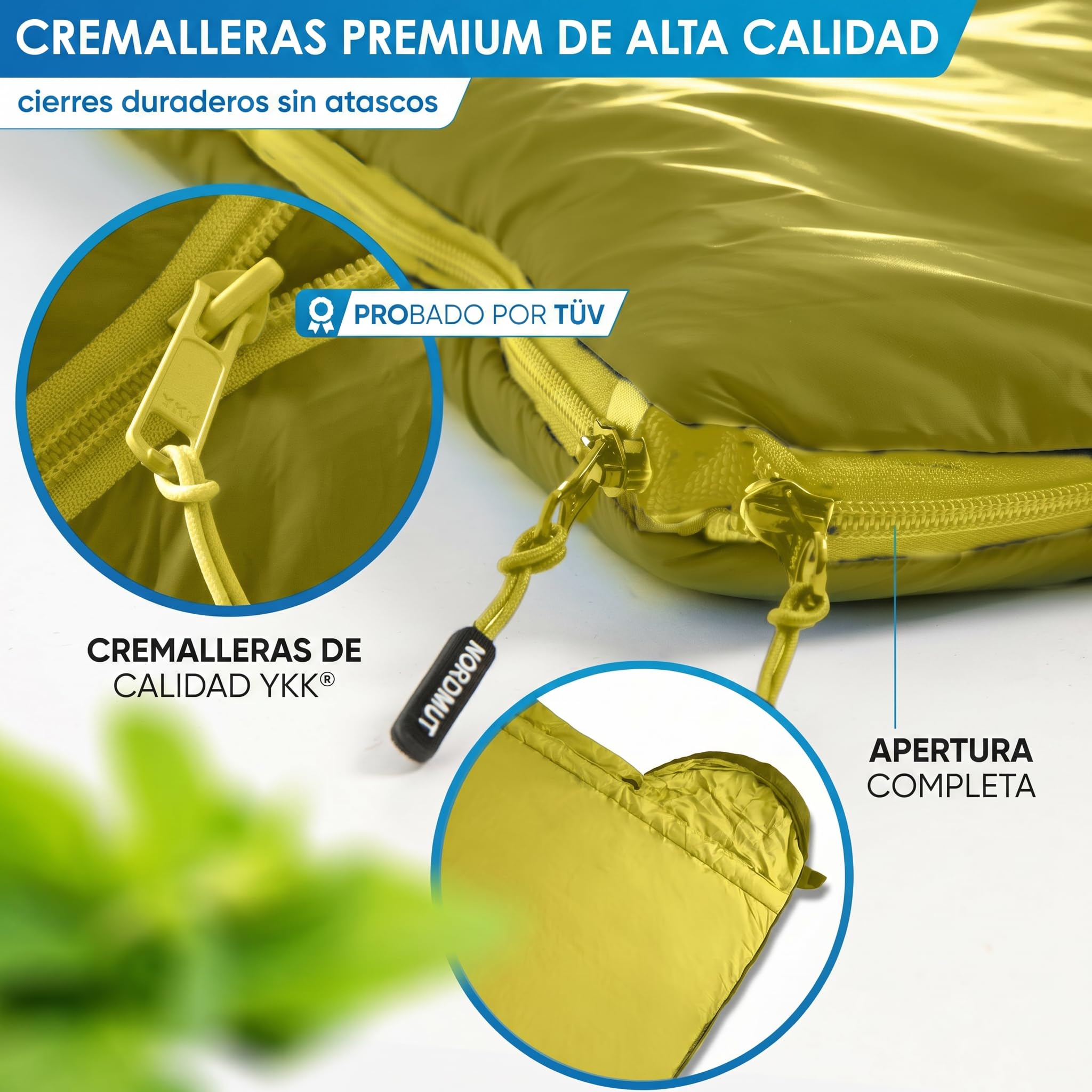NORDMUT® Saco de Dormir Manta para Adultos con Cremallera YKK de Doble dirección – Tamaño Compacto & Ultraligero 1600 g – 3 Estaciones (250 gsm) – Camping, Outdoor & Festivales