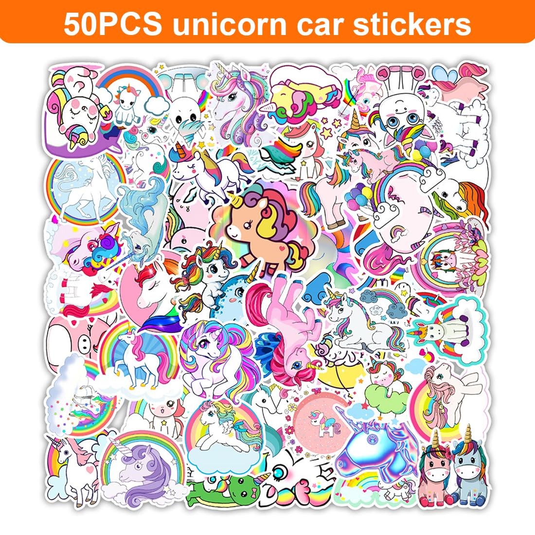 50 pcs Fogli di Adesivi per Bicicletta Adesivi con Unicorno Riflettenti per Bambini Sticker Impermeabili Estetici per Moto Bici Computer Valigia Laptop Auto Telefono Casco Skateboard
