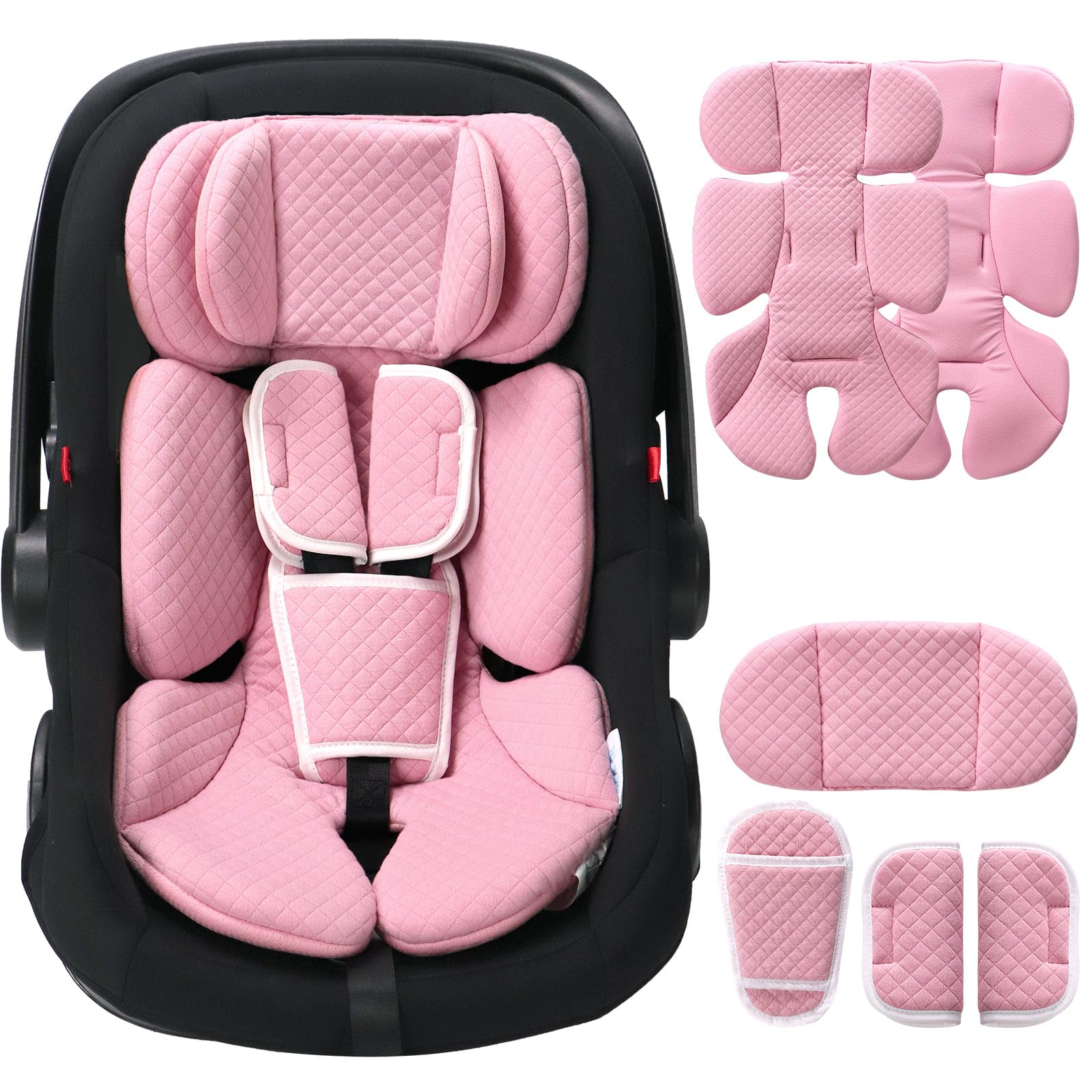 Rsotone Infant Car Seat Insert Adjustable Head Support for Preemie Newborn Toddler, Reversible Baby Head Body Support Cushion for Carseats and Strollers Side Impact Protection - Pink - 2