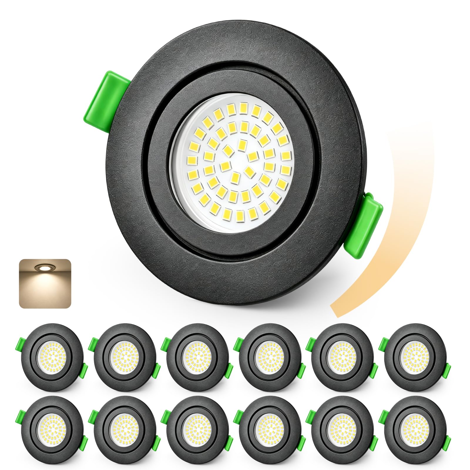 KYOTECH Reflektor LED do zabudowy z możliwością ściemniania, 5 W, IP65, nieobrotowy, 65–75 mm, ultracienki reflektor LED do wbudowania, naturalny biały, 4000 K, do zastosowania wewnątrz łazienki
