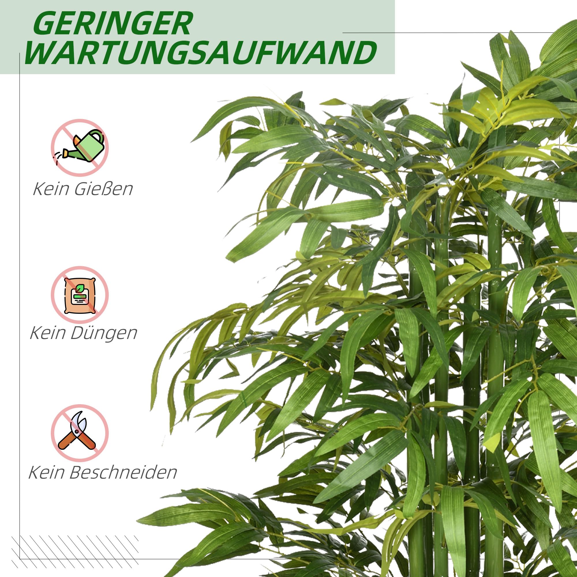 HOMCOM Künstliche Pflanze 180 cm Kunstpflanze mit Übertopf wie Echt Grün | Künstlicher Bambusbaum, Zimmerpflanze, Wohnzimmer, Schlafzimmer