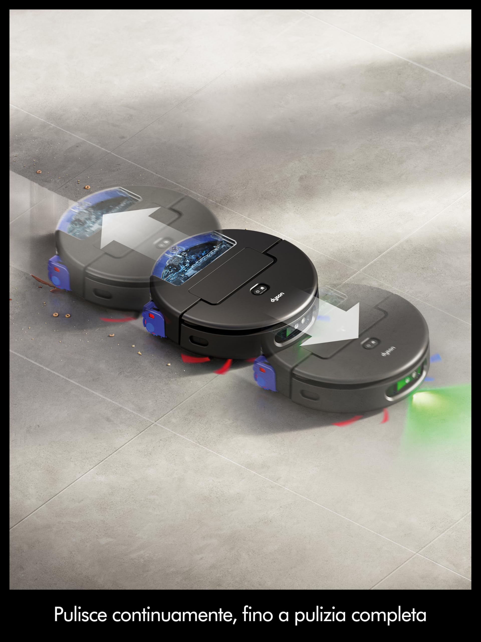 Dyson Spot+Scrub™ AI Robot aspirapolvere e lavapavimenti, 18.000 Pa, 200 min autonomia, auto‑svuotamento, base 3 L, rullo autopulente e filtrazione igienica 0,1 micron (Nero/Blu)