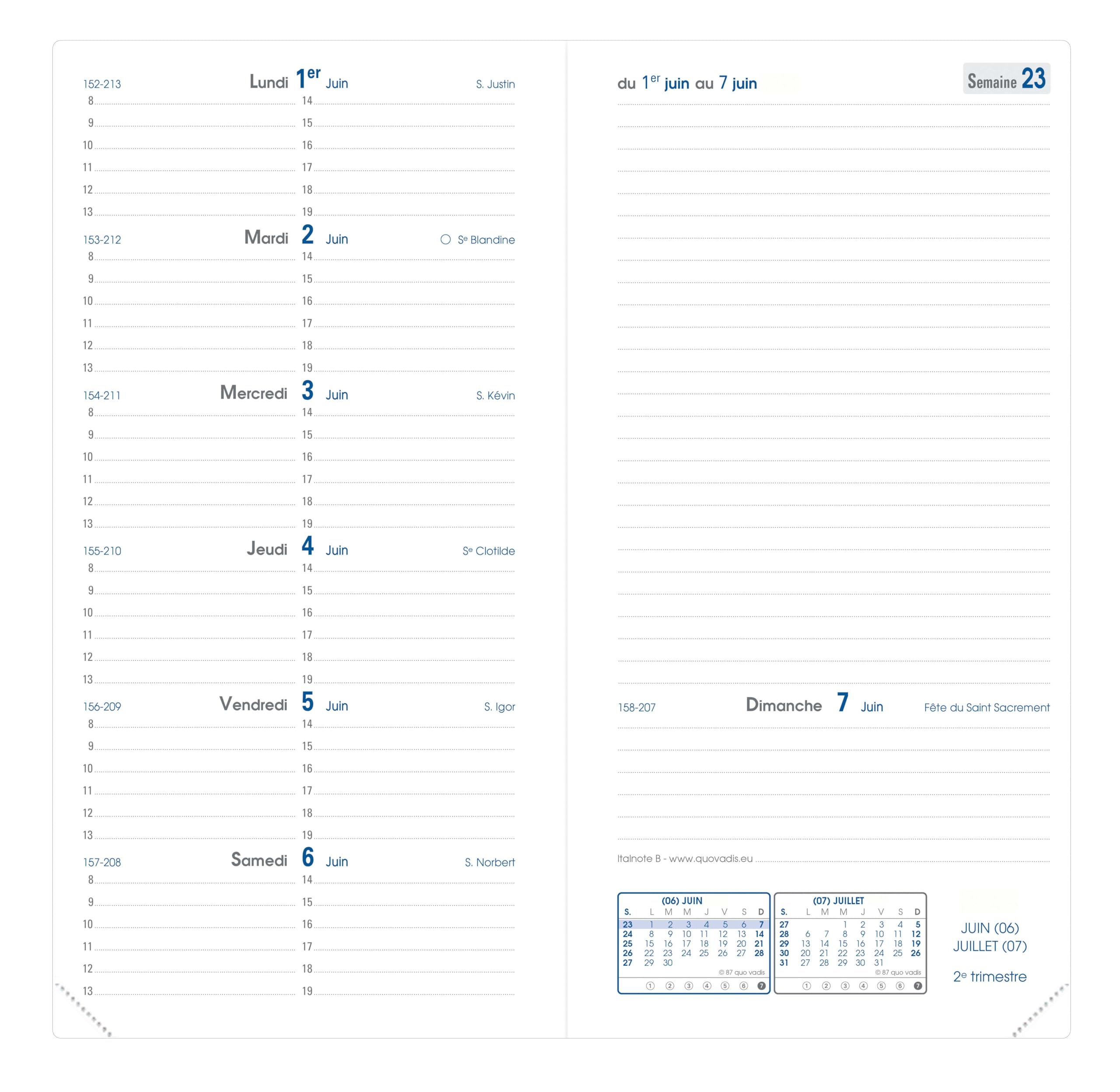 Quo Vadis - Refill Agenda - 2026 - Italnote B - Horizontal Week to View - French - Mid December to December - 9 x 17 cm - Clairefontaine Paper White