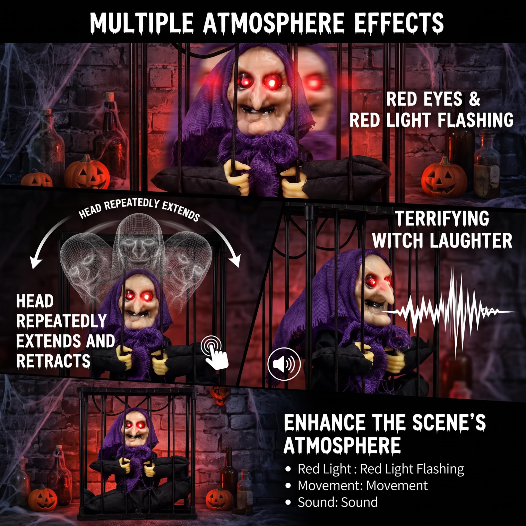 Decorazioni di Halloween attivate dal movimento con luce rossa e suono